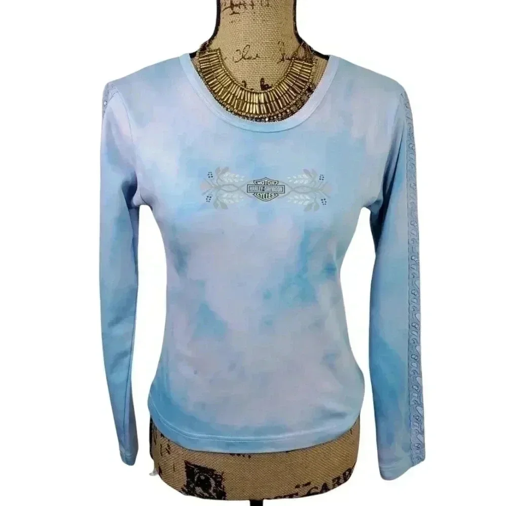 HARLEY Davidson long sleeve lace panel tie dye tee. Size small